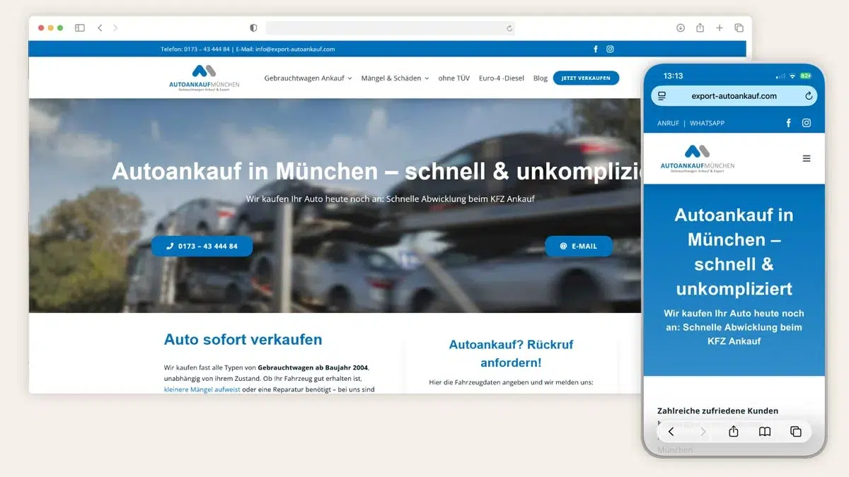Website für Fahrzeughandel – Autoankauf München Website für Fahrzeughandel - Autoankauf München
